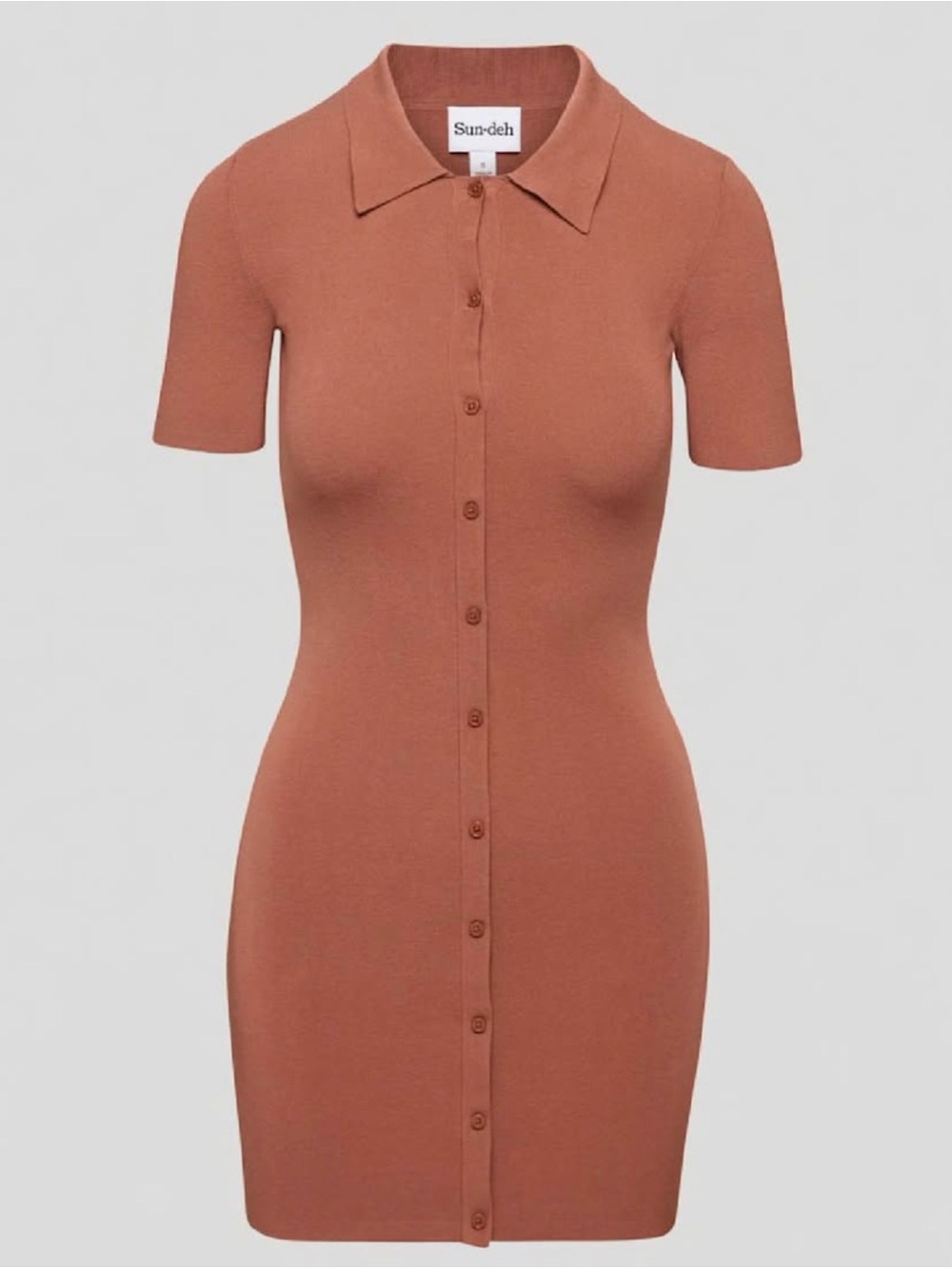 Aritzia Brown Button-Down Knit Mini Dress Size M - Picture 2 of 3